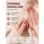 Nude‑Pink Gradient Long Almond Press‑On Nails, Luxury False Nails with Chain Rhinestones & Large Gems